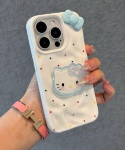 Ốp Lưng iPhone Hello Kitty Nơ - Thiết Kế Vân Sóng 3D Cute, Chống Sốc Toàn Diện Op lung iPhone hello kitty no mau trang