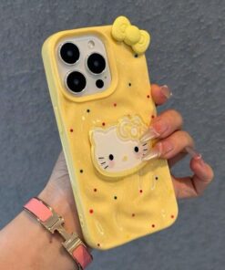 Ốp Lưng iPhone Hello Kitty Nơ - Thiết Kế Vân Sóng 3D Cute, Chống Sốc Toàn Diện Op lung iPhone hello kitty no mau vang