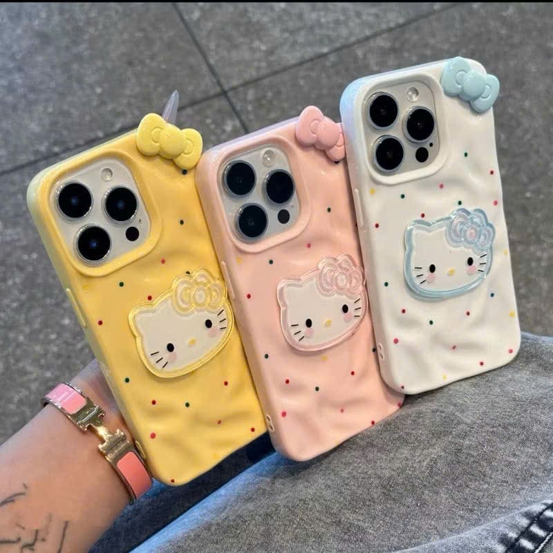 Ốp Lưng iPhone Hello Kitty Nơ - Thiết Kế Vân Sóng 3D Cute, Chống Sốc Toàn Diện Ốp Lưng iPhone Hello Kitty Nơ