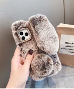 Ốp lưng iPhone lông thỏ bunny tai dài màu nâu